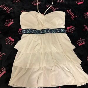 No Boundaries Cream Tiered top with Blue design